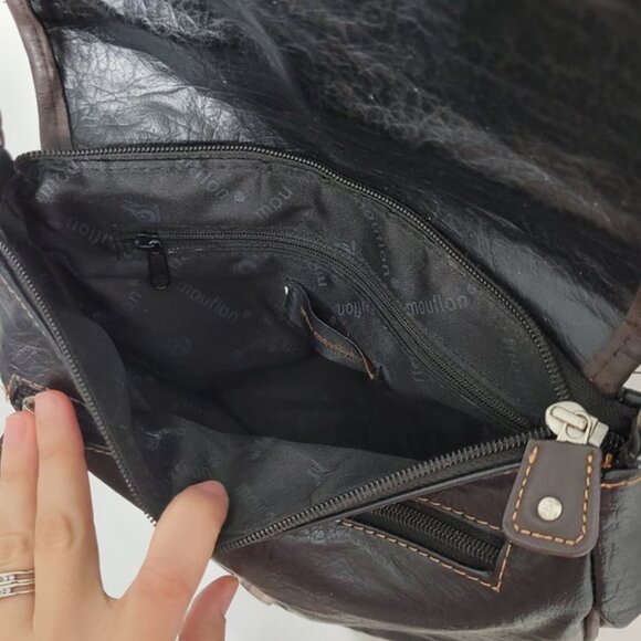 Mouflon Monarch Black Brown Soft Vegan Leather Crossbody Adjustable Strap Purse - Picture 6 of 11